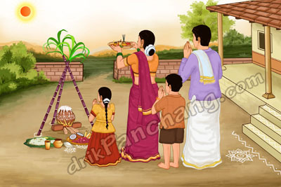 Family worshipping Lord Surya while celebrating Pongal