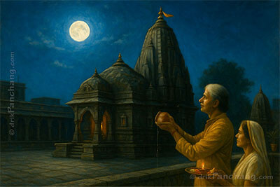 Old Couple giving Purnima Arghya