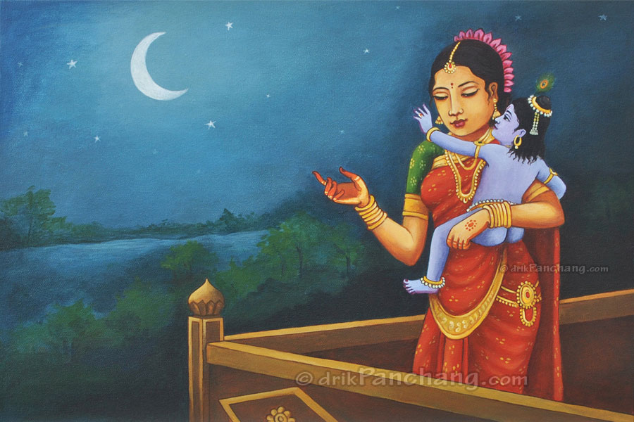Bal Krishna Chanda Mama Oil Painting